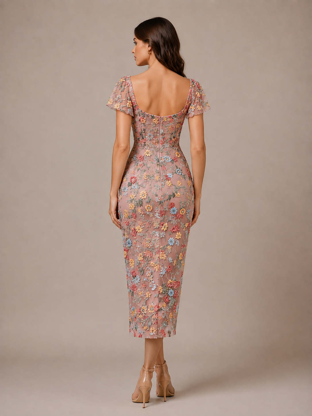Bodycon Sweetheart Neck Blush Pink Floral Applique Tulle Cocktail Dress