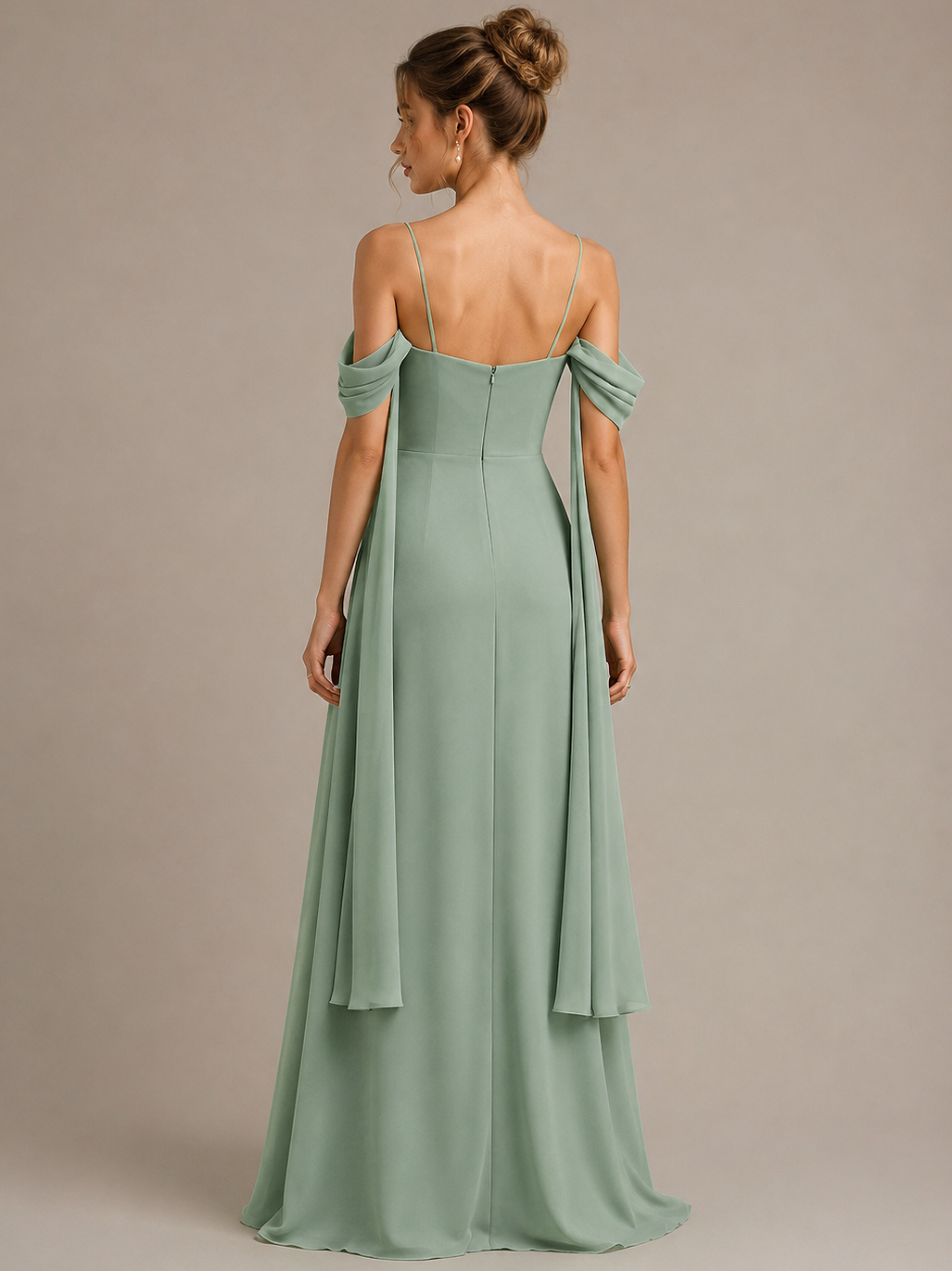 Sage Green Off Shoulder Maxi Dress with Draped Sleeves