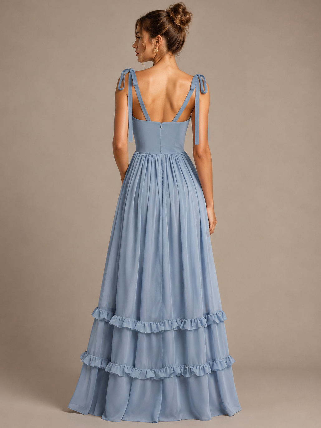 Dusty Blue Spaghetti Strap Maxi Dress with Ruffles
