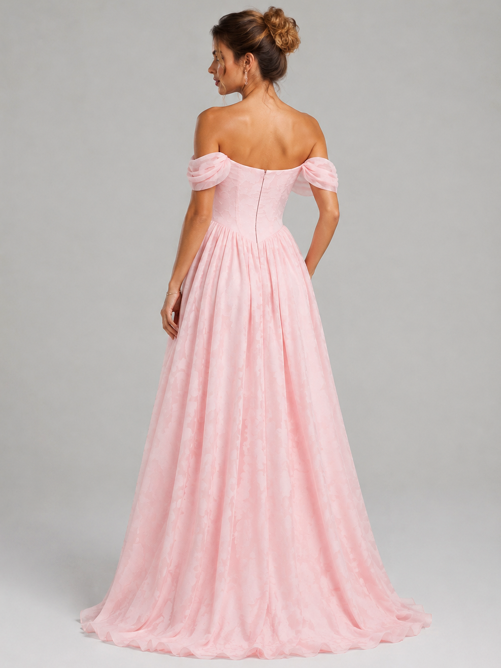 Blush Pink Off Shoulder Jacquard Maxi Dress