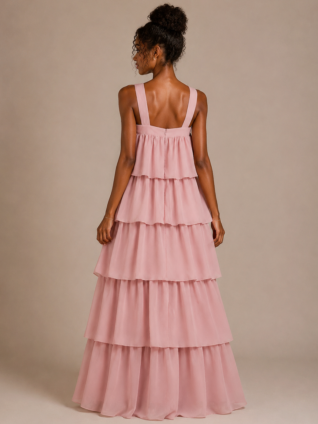 Blush Pink Halter Tiered Ruffles Maxi Dress