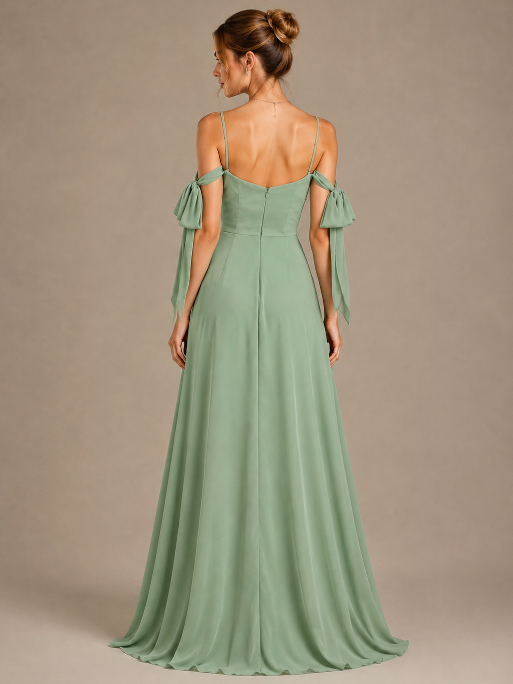 Sage Green A-Line Ruffles Maxi Dress with Slit