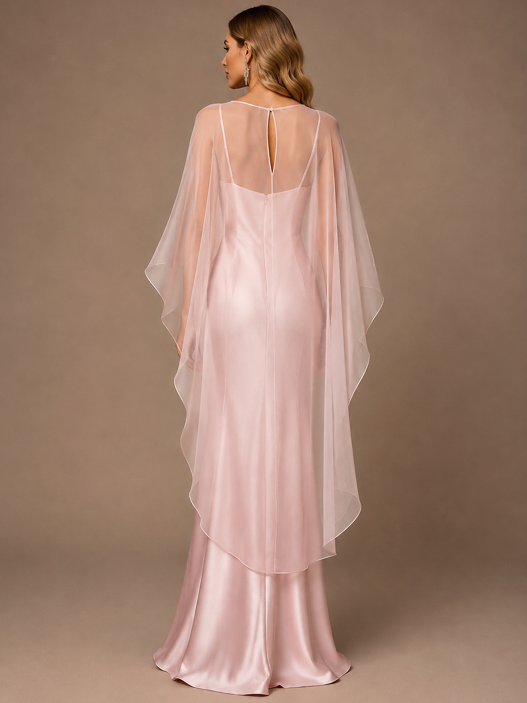 Blush Pink 2 Pieces V Neck Satin Maxi Dress