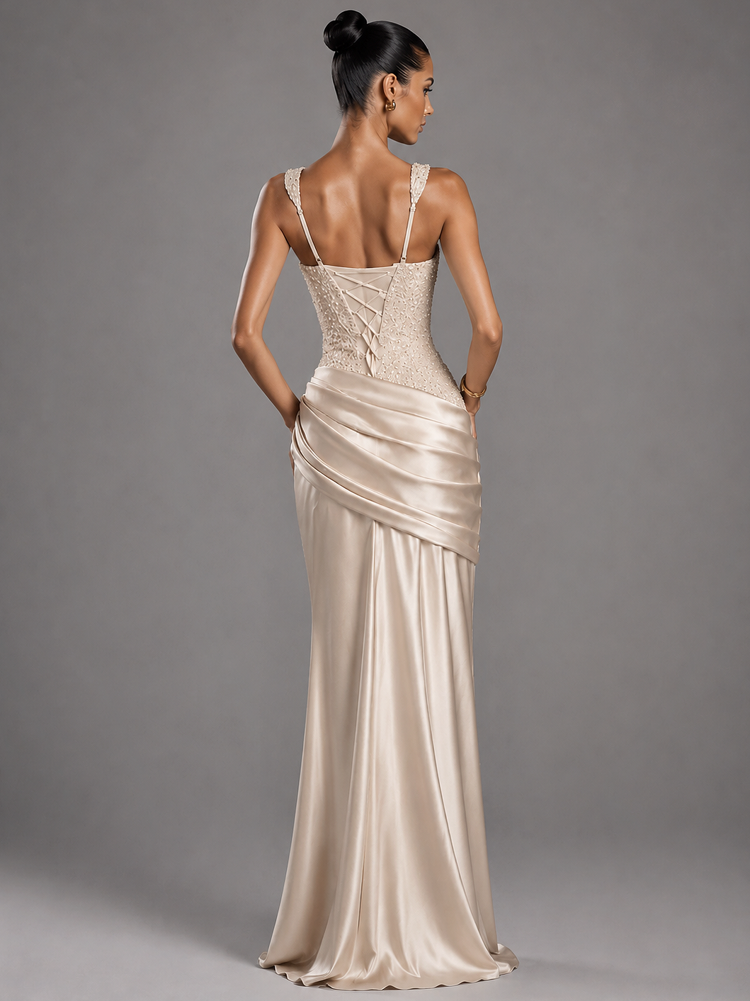Champagne Square Neck Sequin Maxi Dress