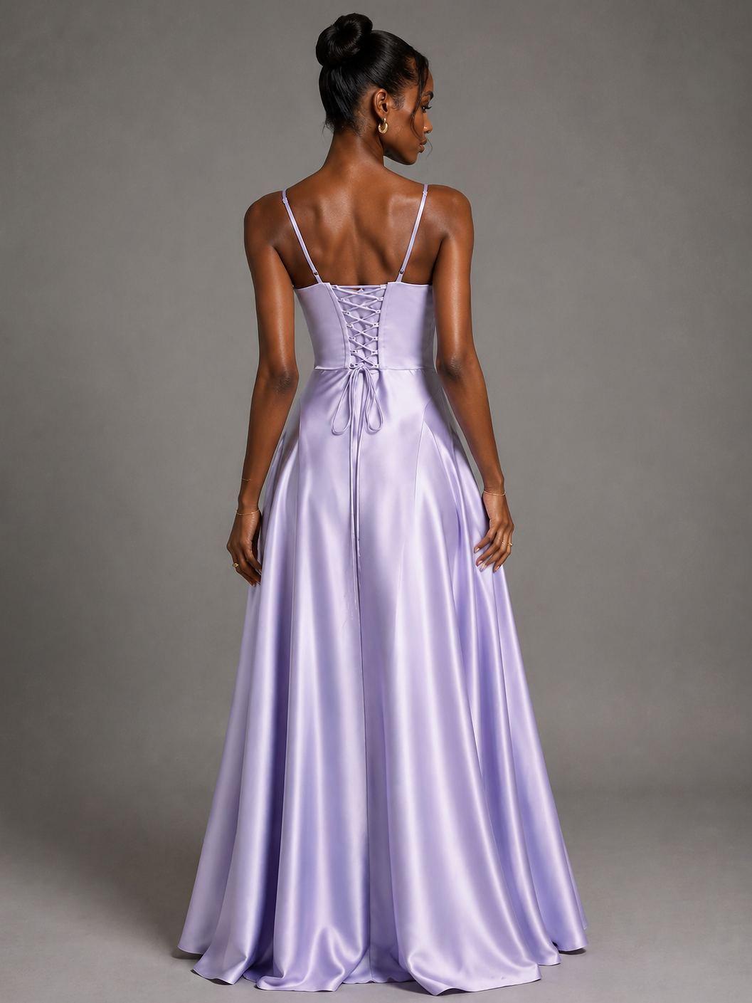 Lavender Satin Spaghetti Strap Maxi Dress
