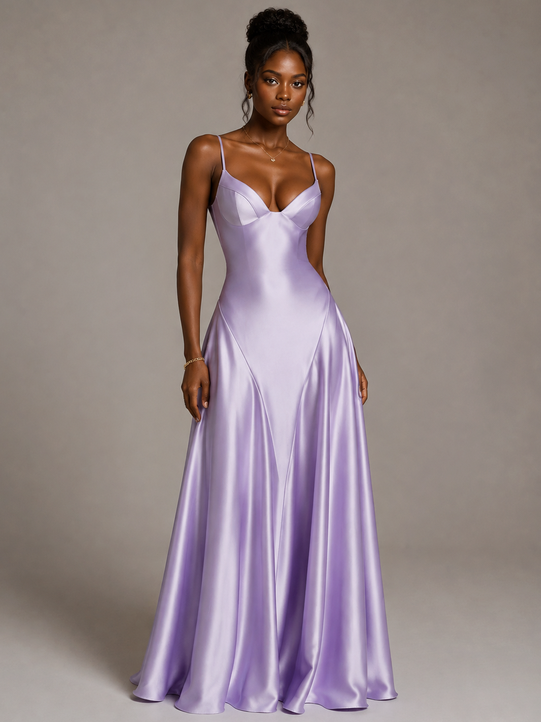 Lavender Satin Spaghetti Strap Maxi Dress