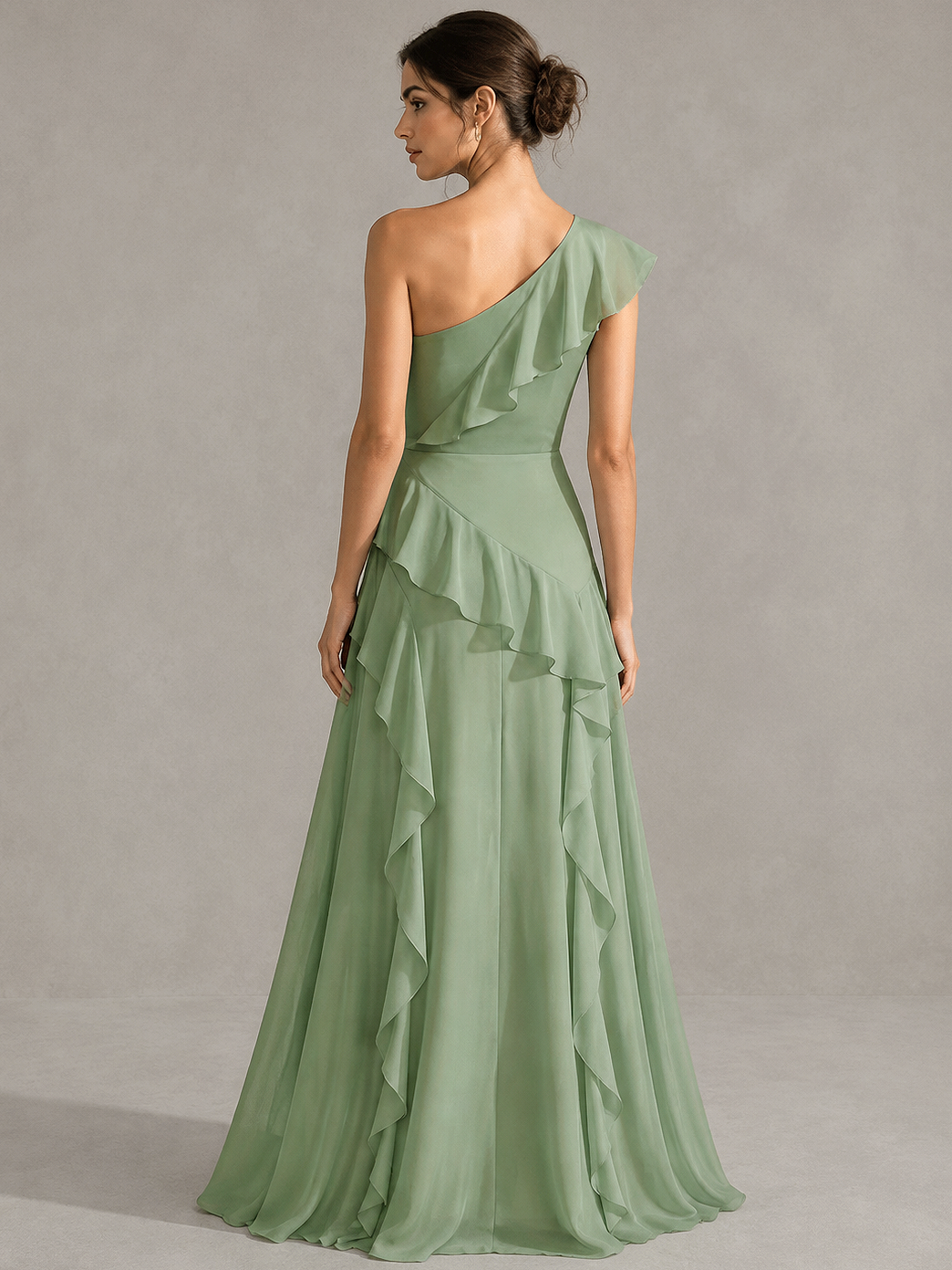 Sage Green One Shoulder Ruffle Bridesmaid Dress