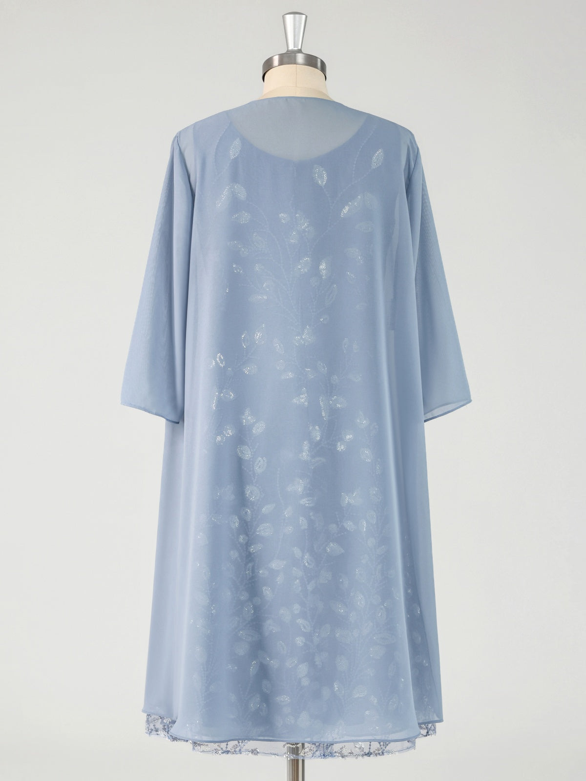 Dusty Blue Applique Mother of the Bride Dress with Cape Overlay