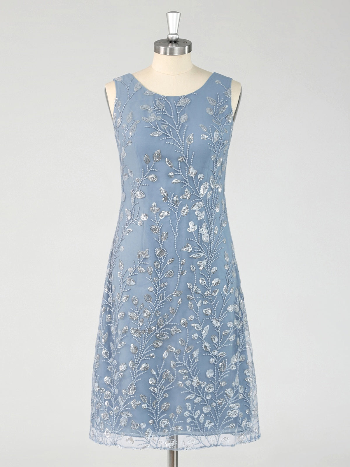 Dusty Blue Applique Mother of the Bride Dress with Cape Overlay