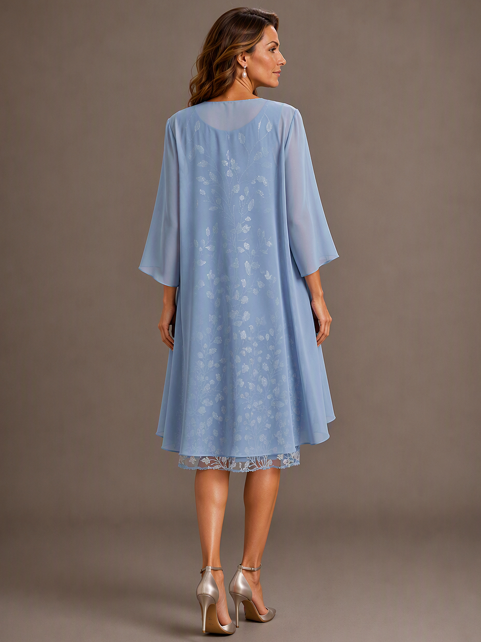 Dusty Blue Applique Mother of the Bride Dress with Cape Overlay