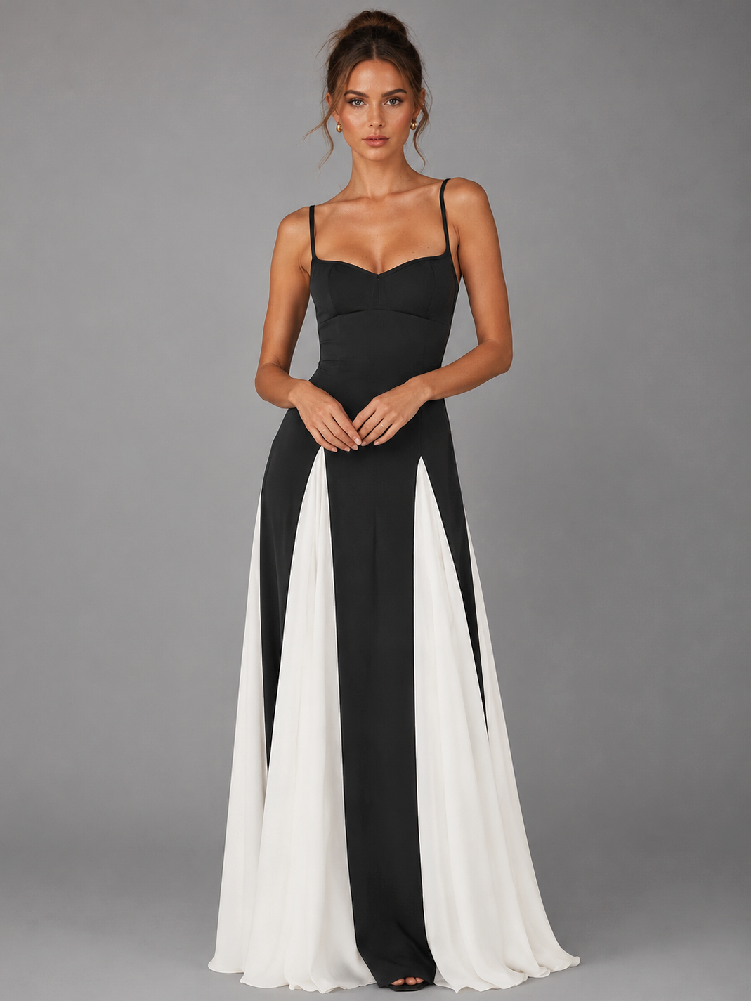 Black and White Spaghetti Strap Maxi Dress