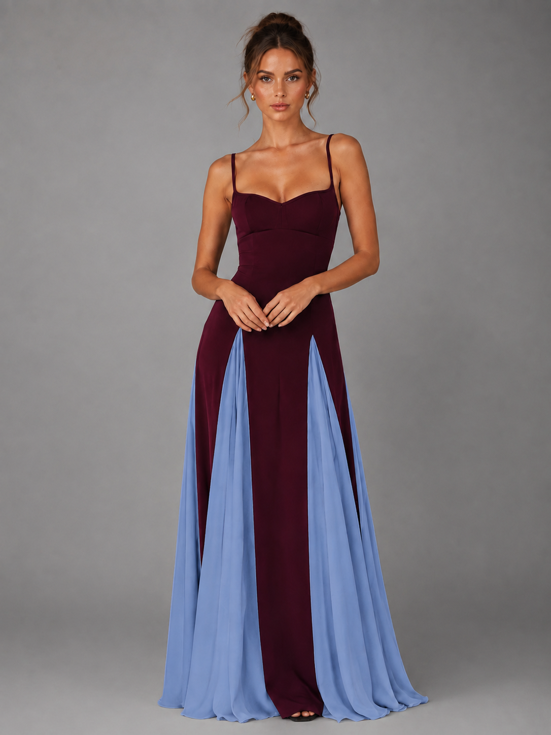 Burgundy and Blue Spaghetti Strap Maxi Dress
