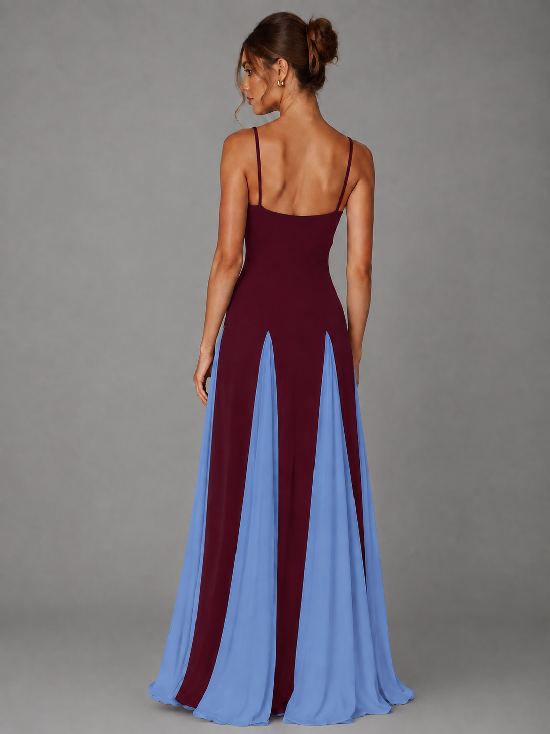 Burgundy and Blue Spaghetti Strap Maxi Dress