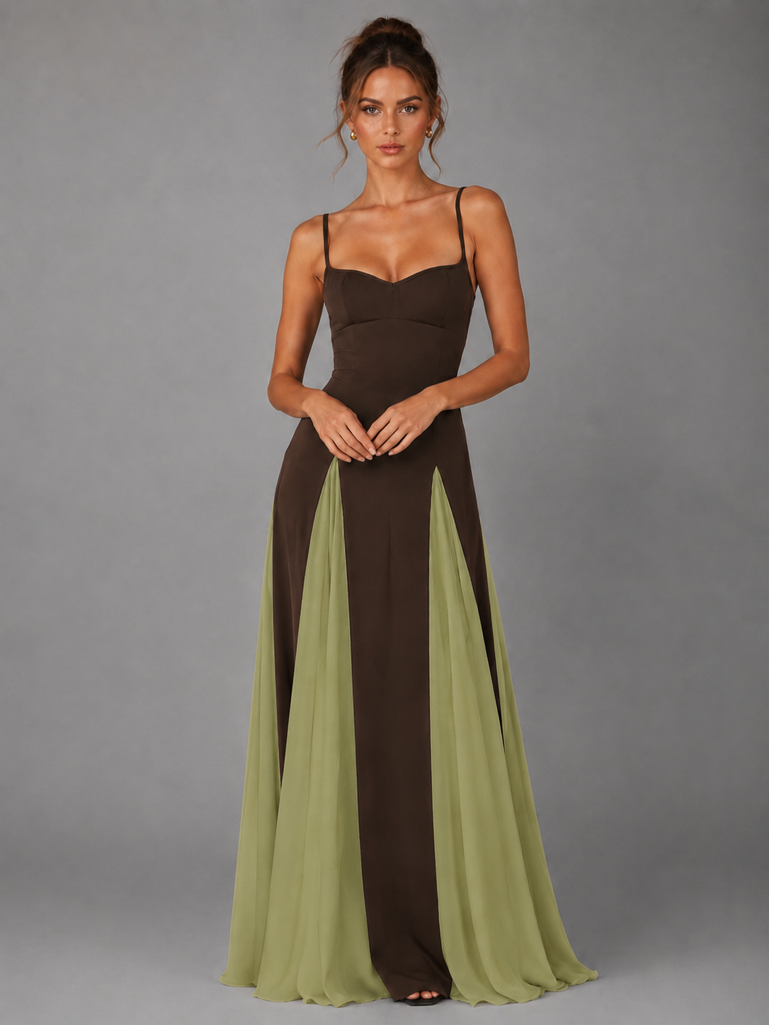 Burgundy and Blue Spaghetti Strap Maxi Dress