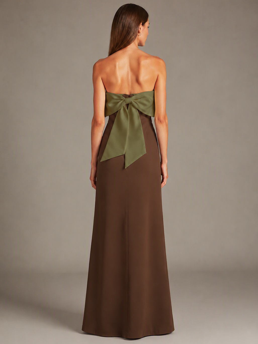Burgundy and Blue Strapless Satin A-Line Maxi Dress