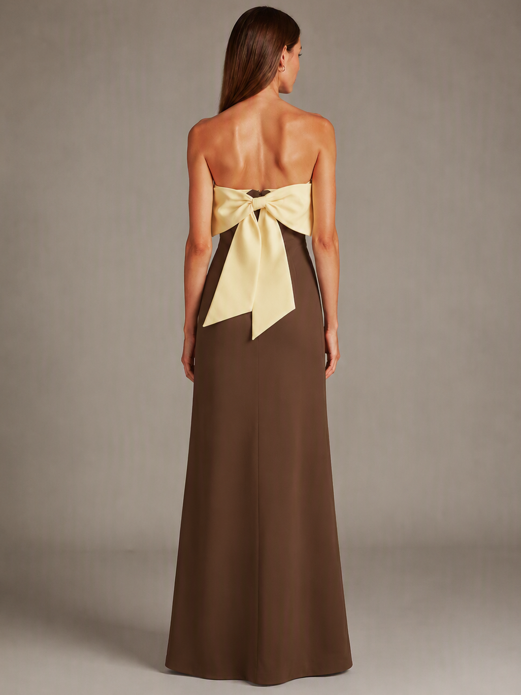 Burgundy and Blue Strapless Satin A-Line Maxi Dress