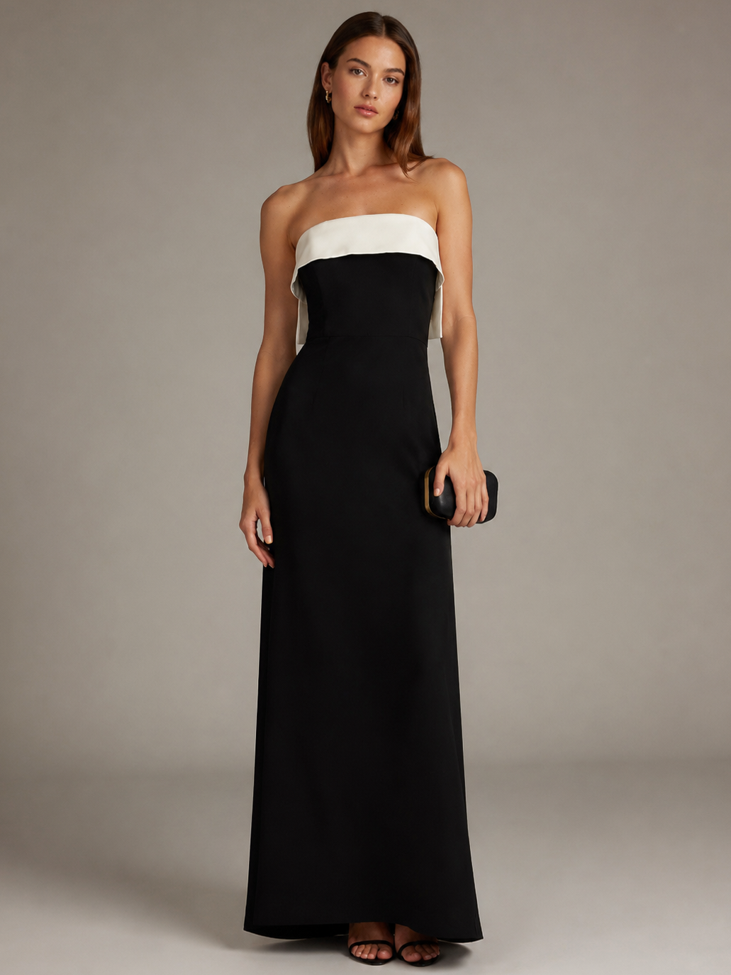 Black Strapless Satin A-Line Maxi Dress
