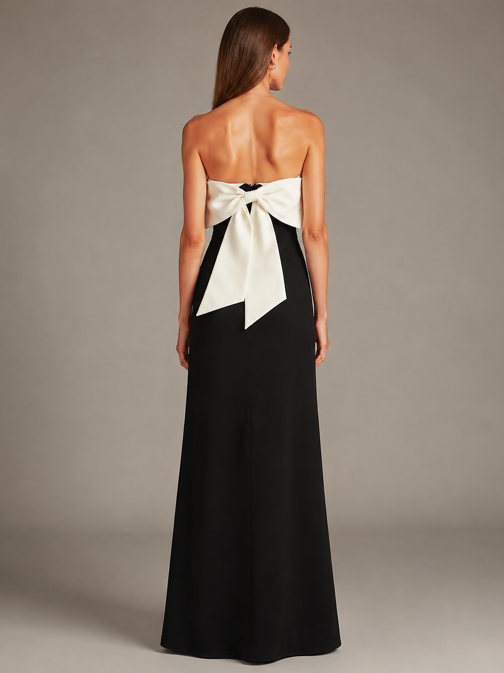 Black Strapless Satin A-Line Maxi Dress