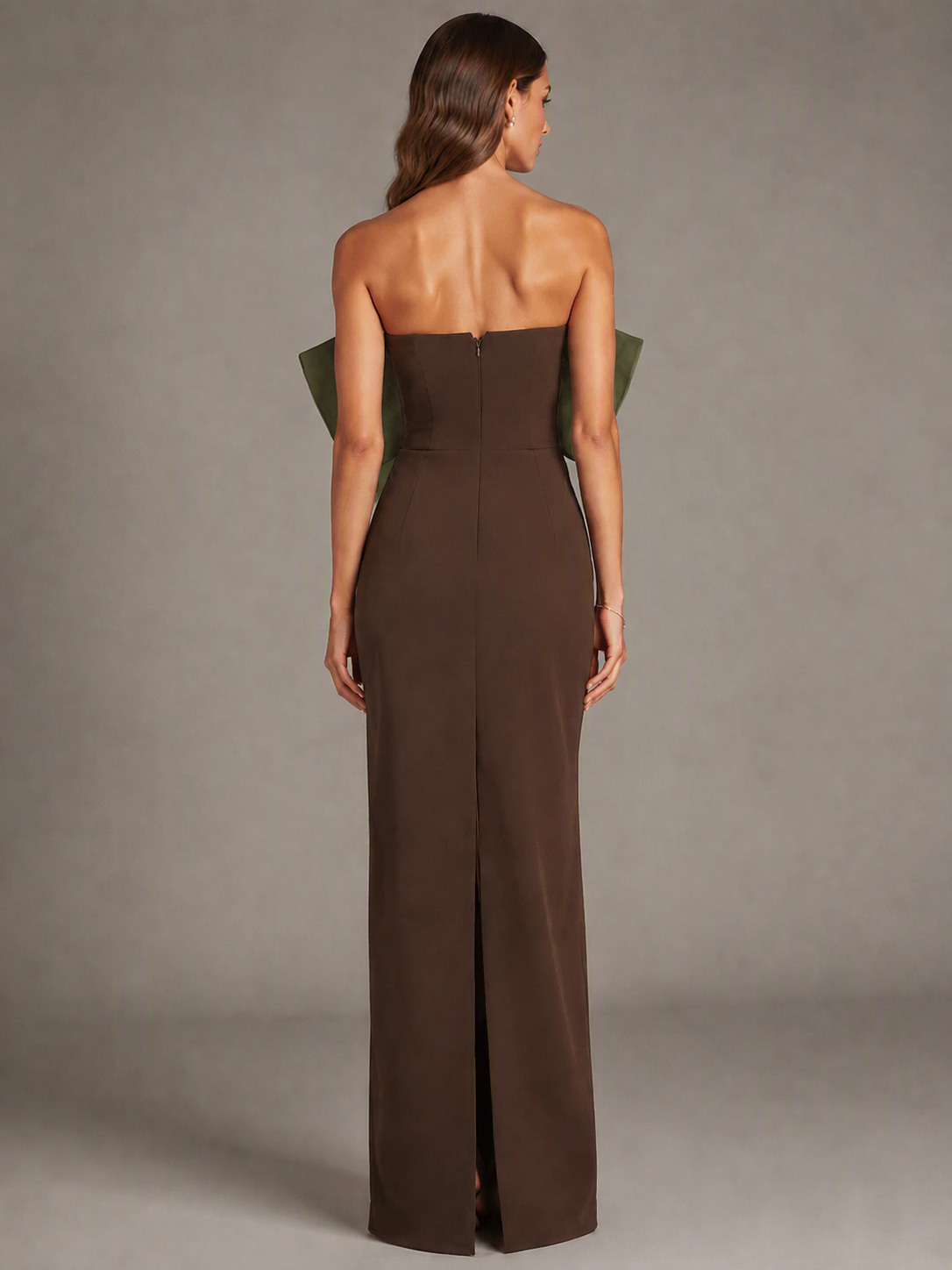 Brown and Yellow Bow Detail Maxi Dress