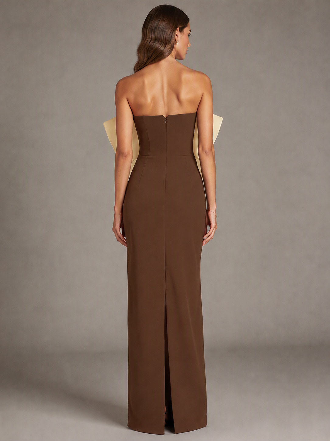 Brown and Yellow Bow Detail Maxi Dress