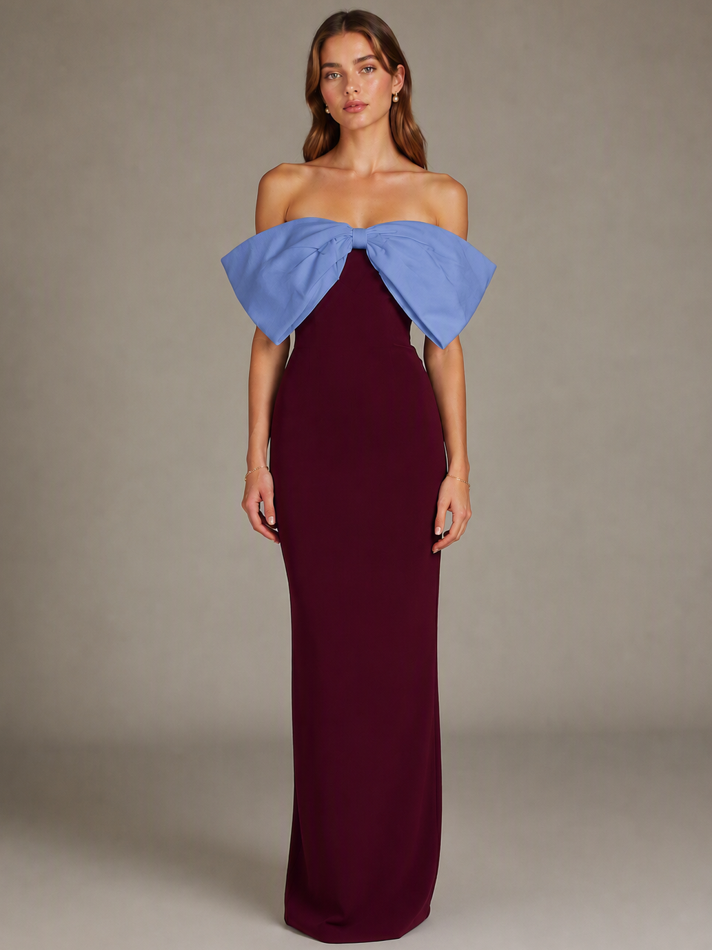 Brown and Yellow Bow Detail Maxi Dress