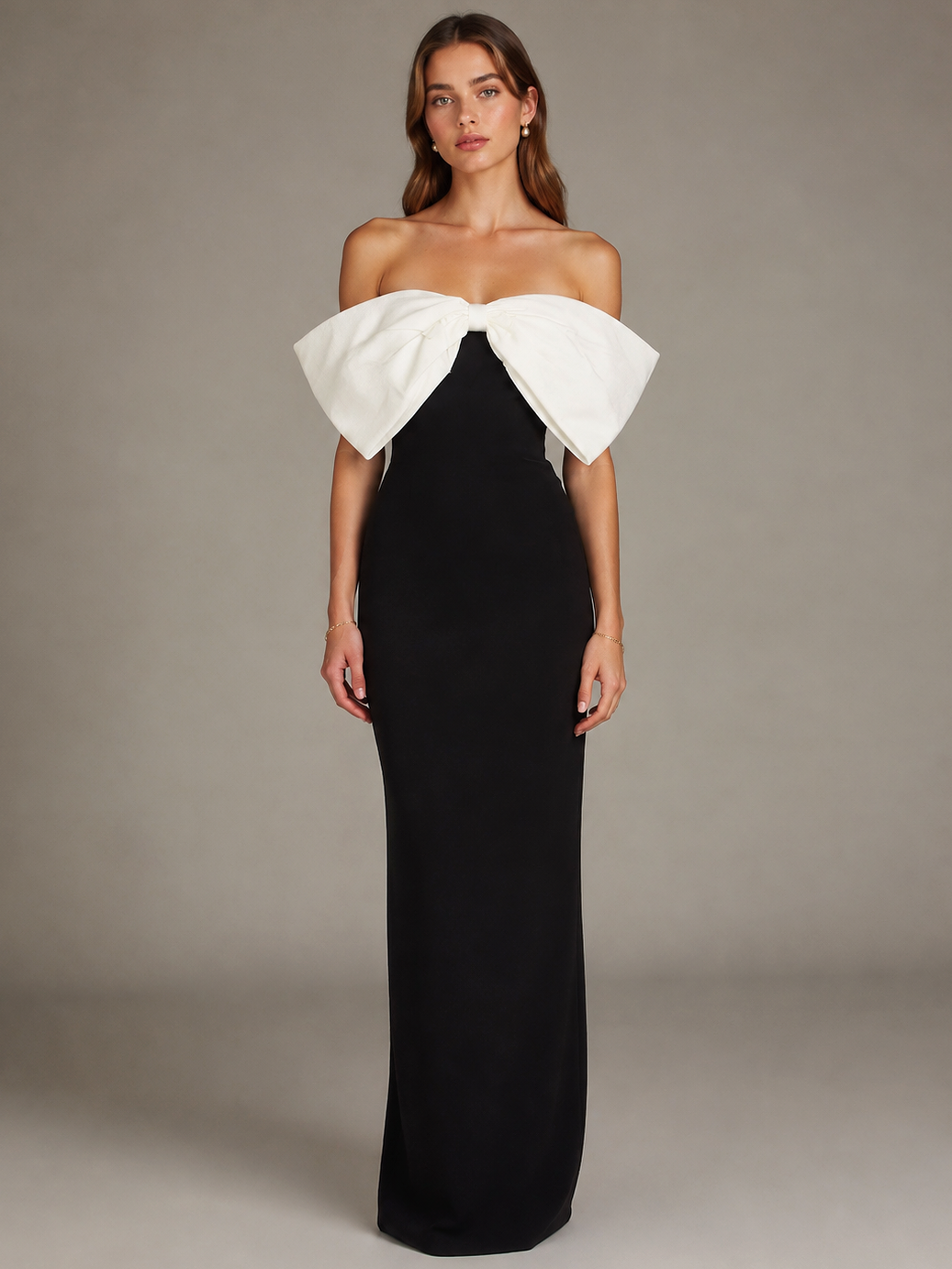 Black and White Bow Detail Maxi Dress