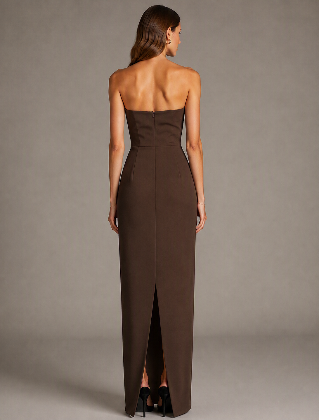 Brown and Yellow Sheath Maxi Dress with Bow