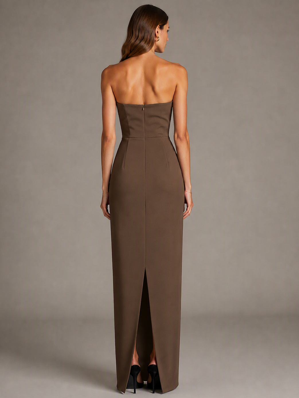 Brown and Yellow Sheath Maxi Dress with Bow