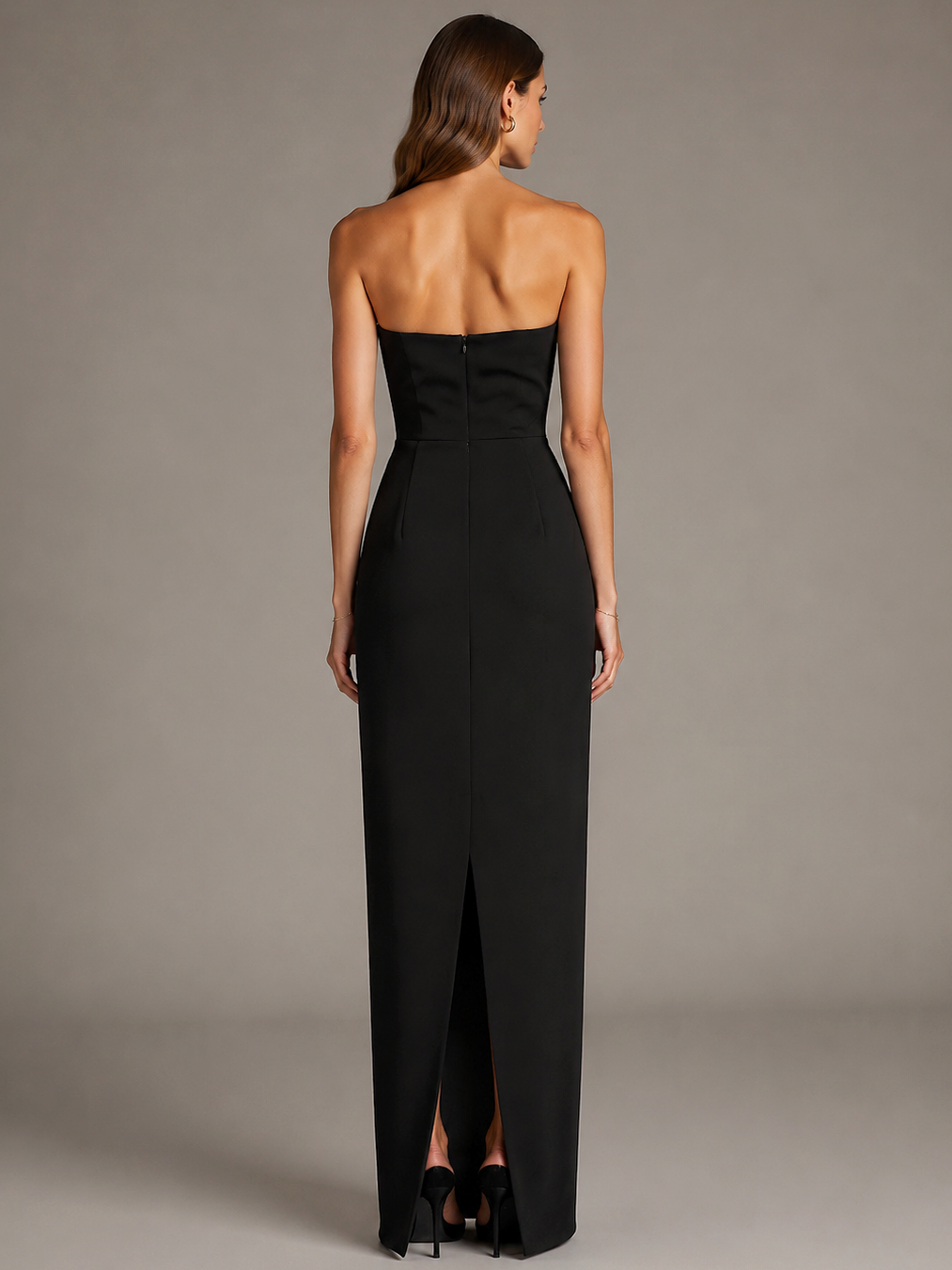 Black and White Sheath Maxi Dress with Bow
