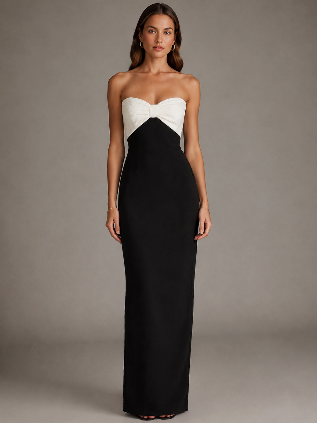 Black and White Sheath Maxi Dress with Bow