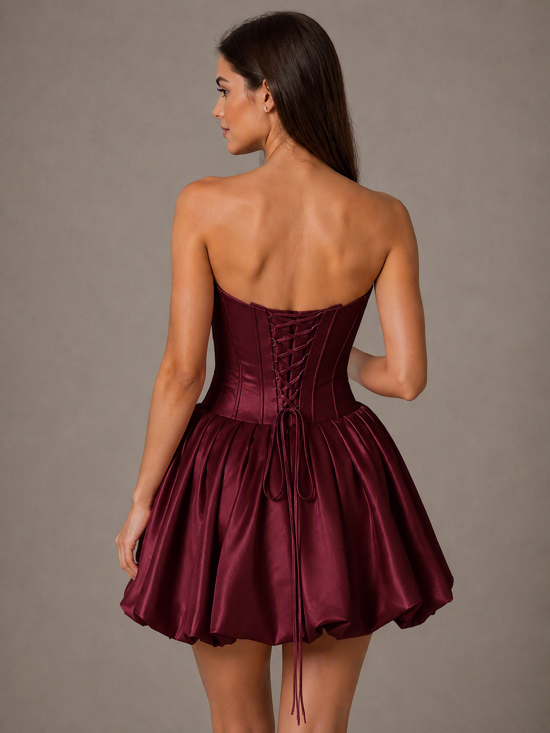 Light Blue Satin Rose Bubble Skirt Mini Dress