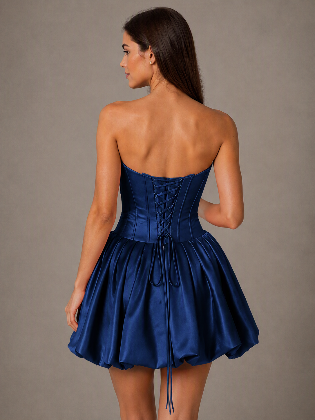 Light Blue Satin Rose Bubble Skirt Mini Dress