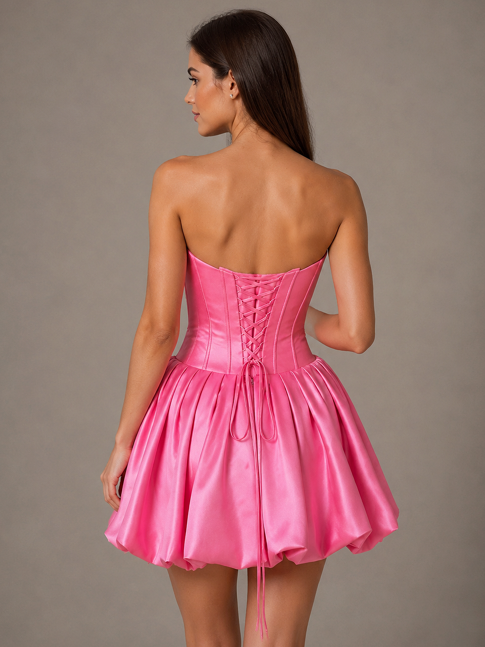 Light Blue Satin Rose Bubble Skirt Mini Dress