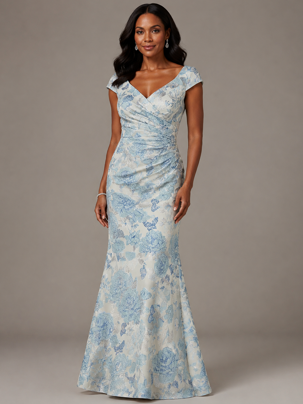 Light Blue Mermaid Jacquard Maxi Dress