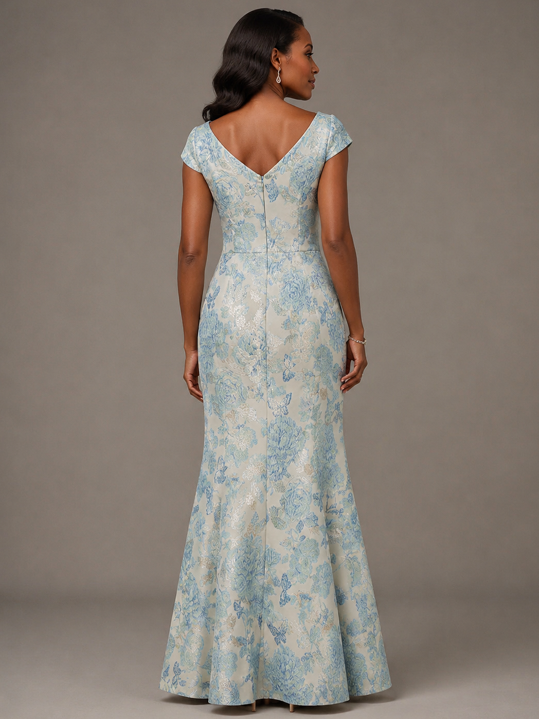 Light Blue Mermaid Jacquard Maxi Dress