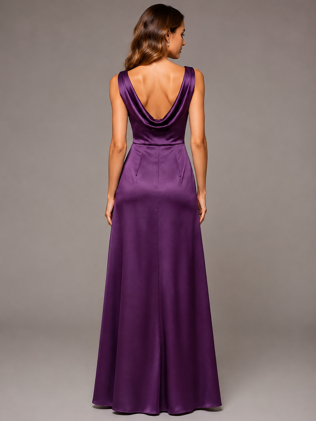 Purple Sleeveless Satin Maxi Dress