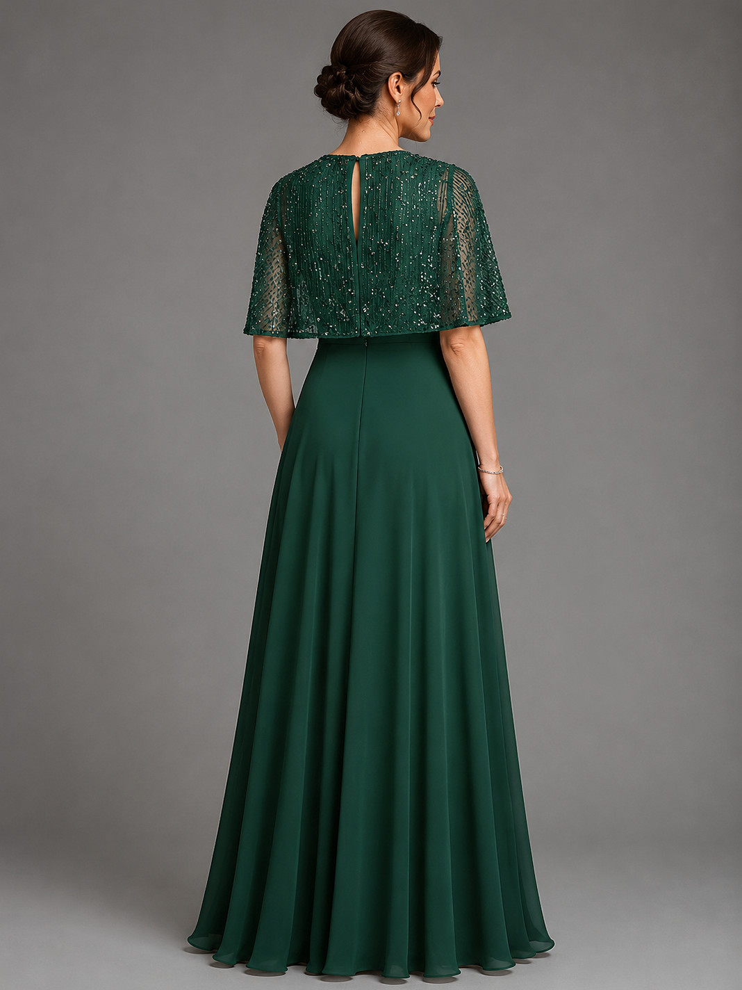 Emerald Green Sequin Chiffon Maxi Dress