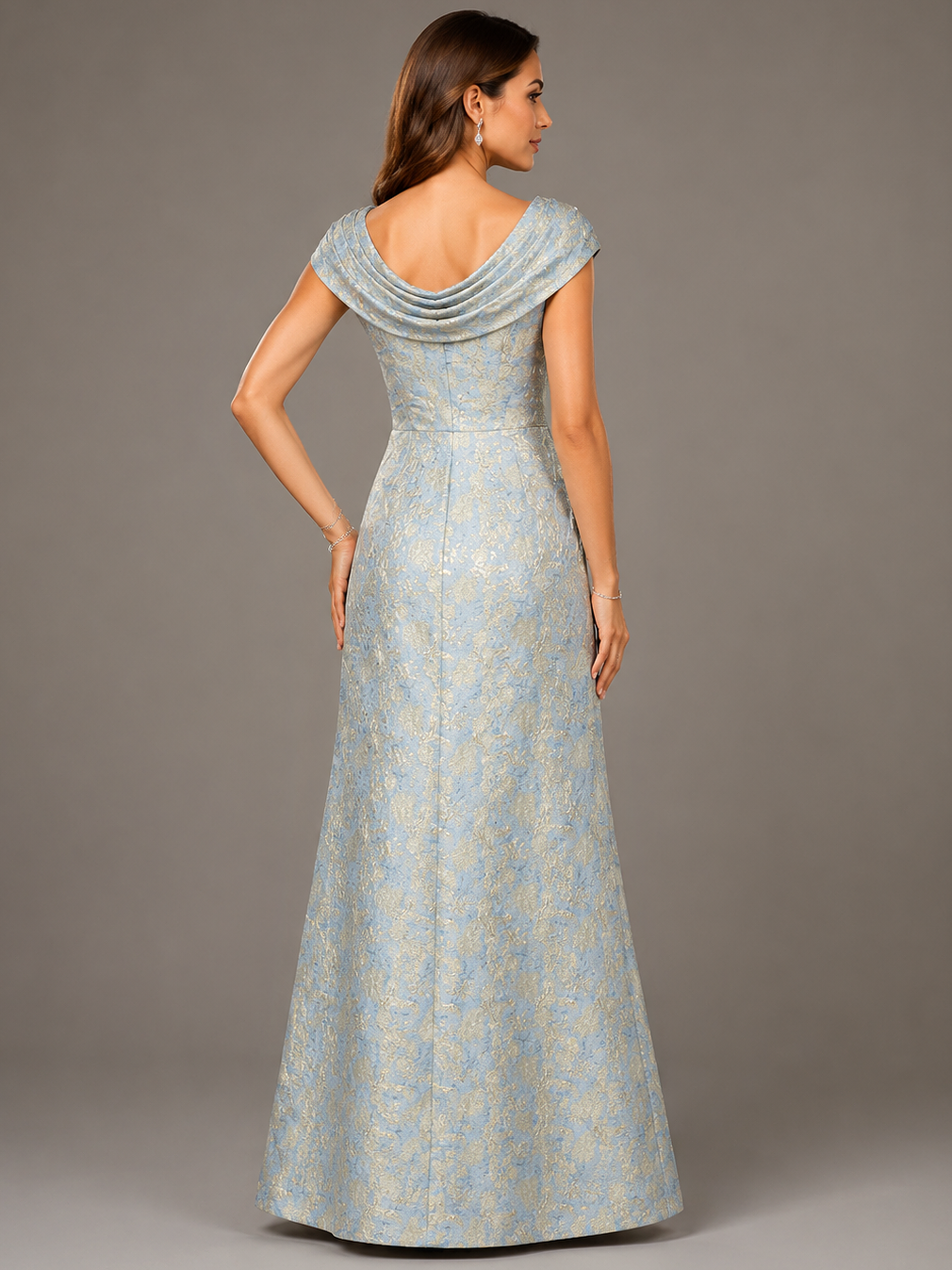 Cap Sleeve Jacquard Maxi Dress with Side Slit