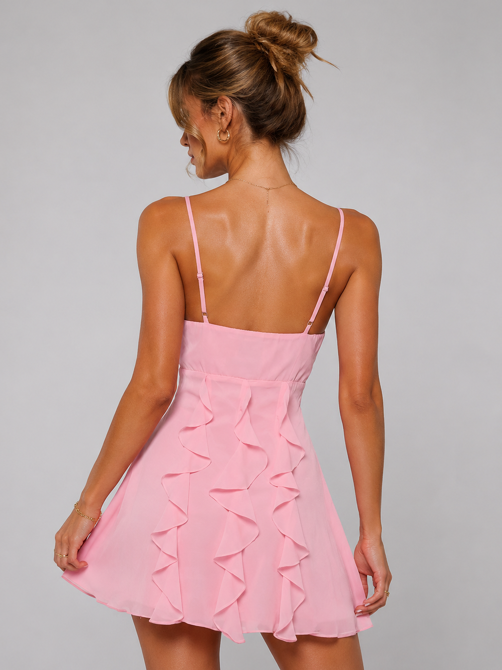 Blush Pink Ruffles Chiffon Mini Dress