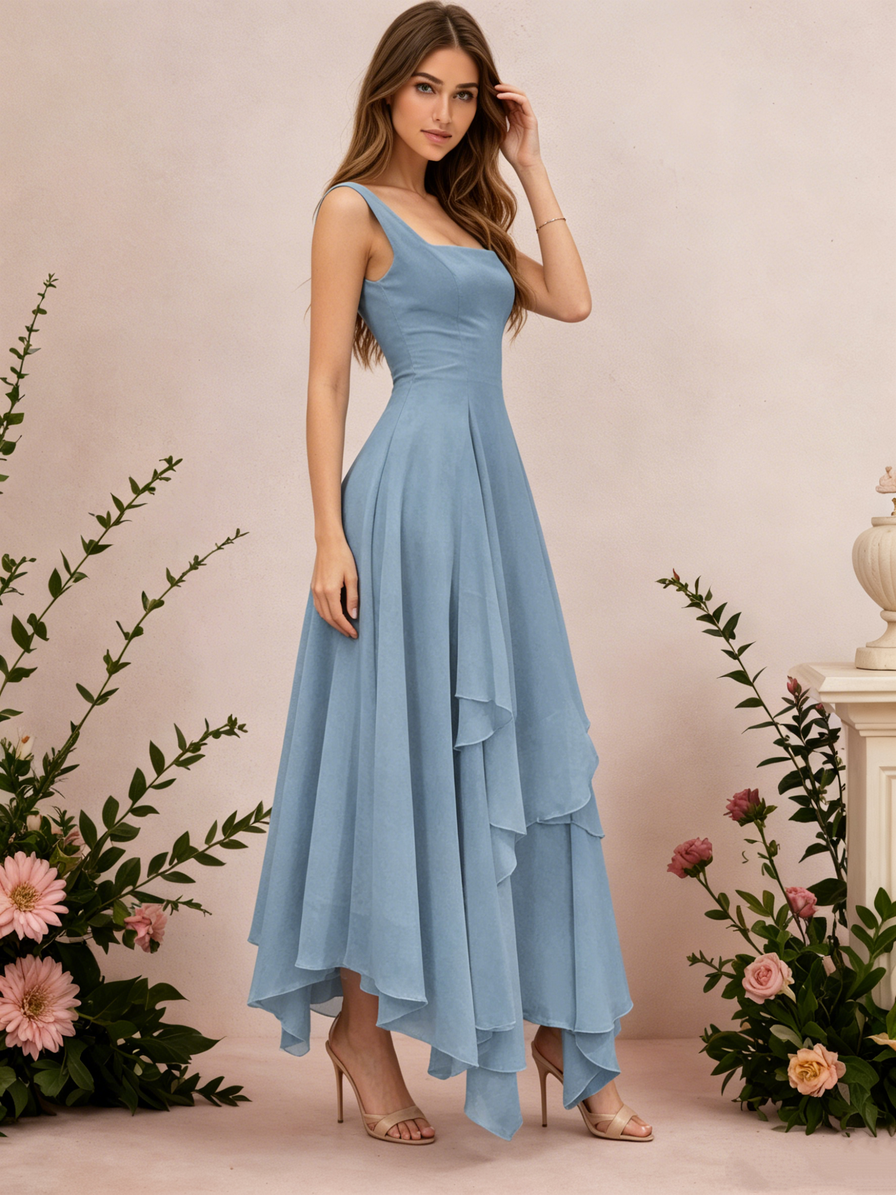A-Line Tiered Ruffles Chiffon Bridesmaid Dress