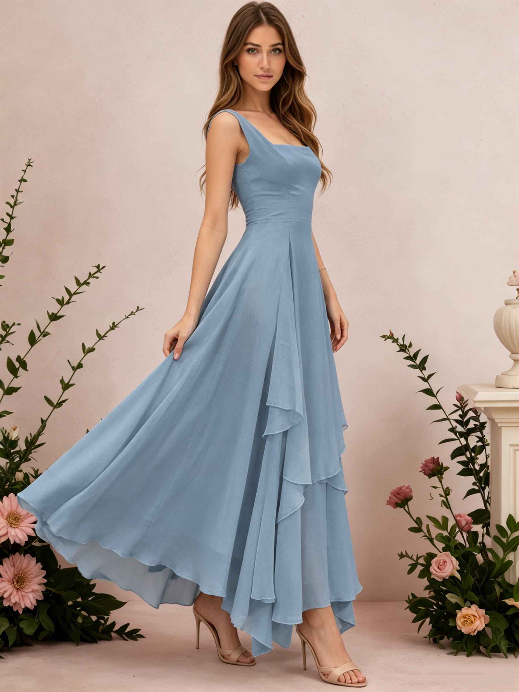 A-Line Tiered Ruffles Chiffon Bridesmaid Dress