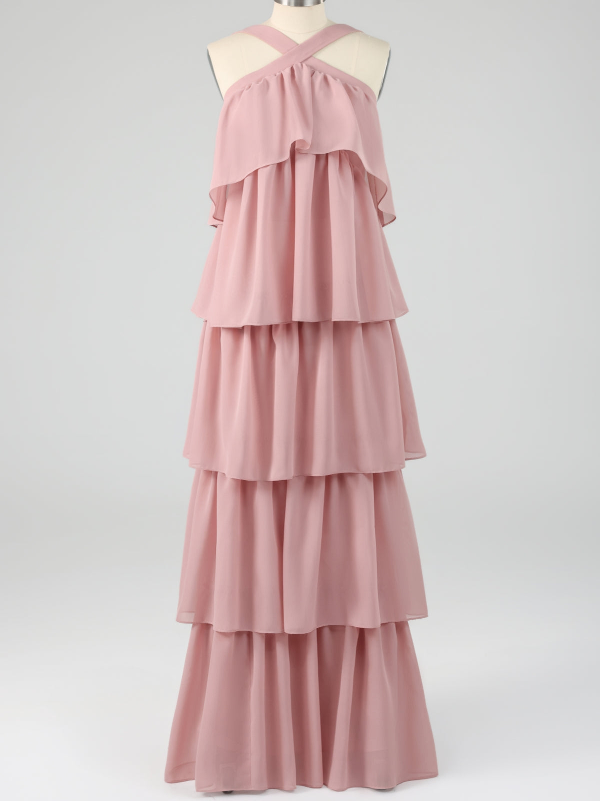 Blush Pink Halter Tiered Ruffles Maxi Dress