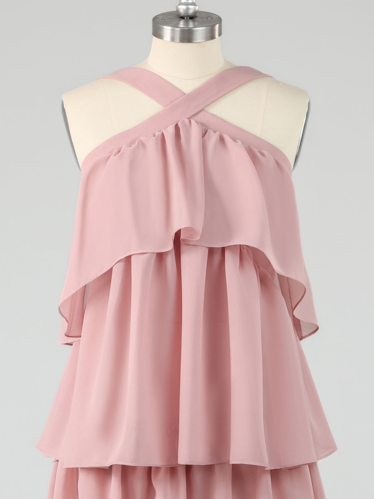 Blush Pink Halter Tiered Ruffles Maxi Dress