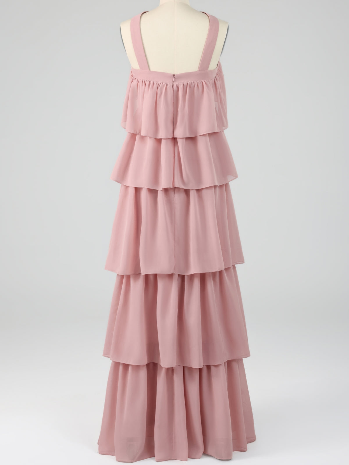 Blush Pink Halter Tiered Ruffles Maxi Dress