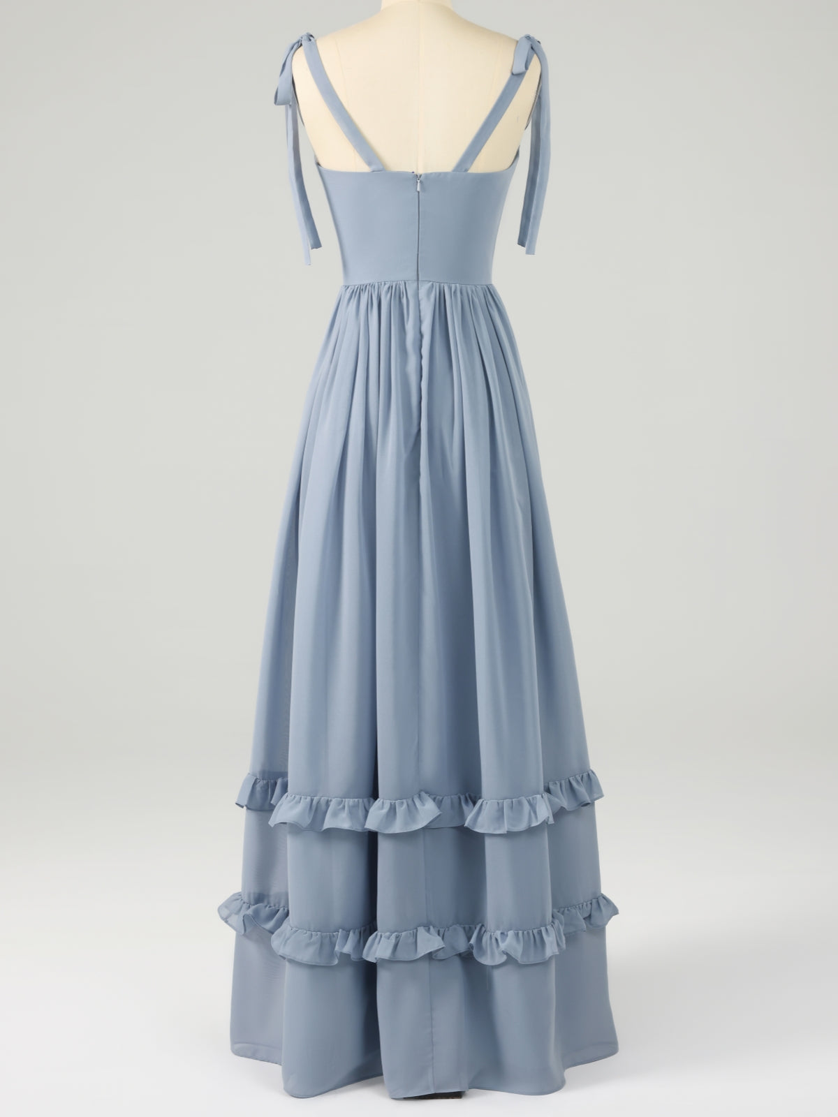 Dusty Blue Spaghetti Strap Maxi Dress with Ruffles