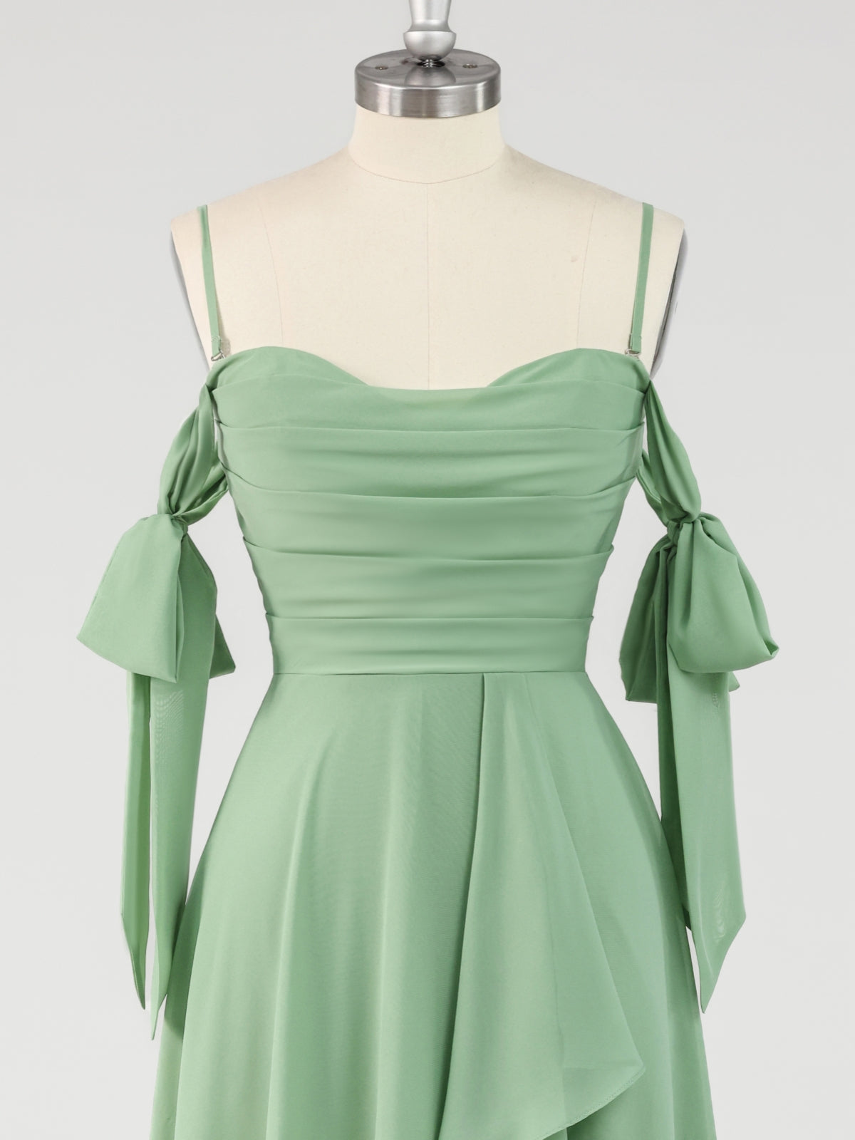 Sage Green A-Line Ruffles Maxi Dress with Slit