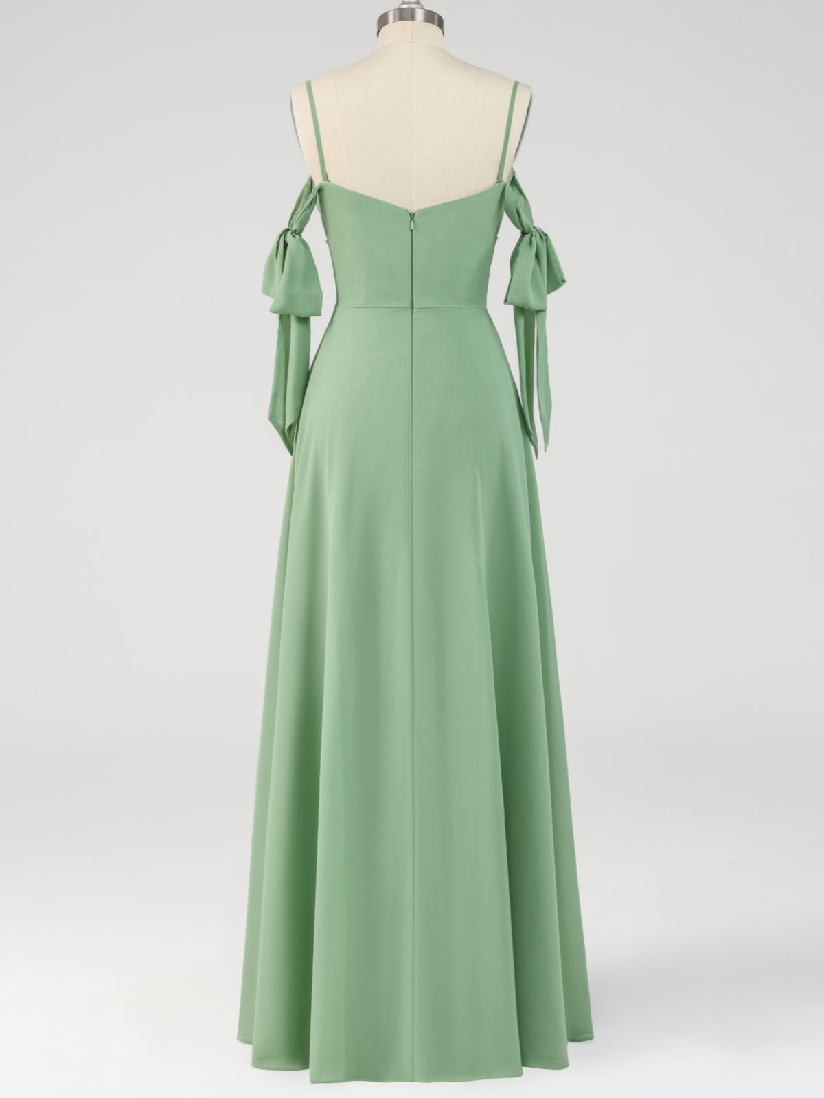 Sage Green A-Line Ruffles Maxi Dress with Slit