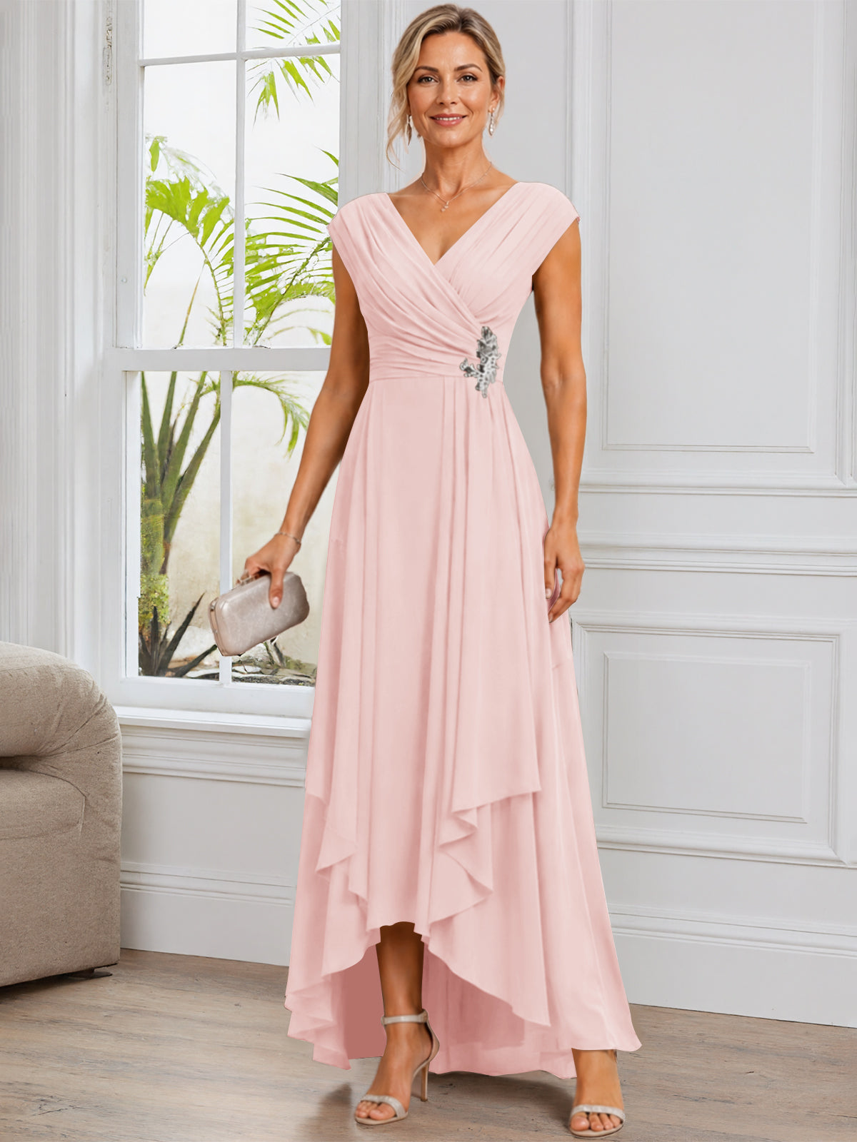 A-Line Cap Sleeve Chiffon Mother of The Bride Dress