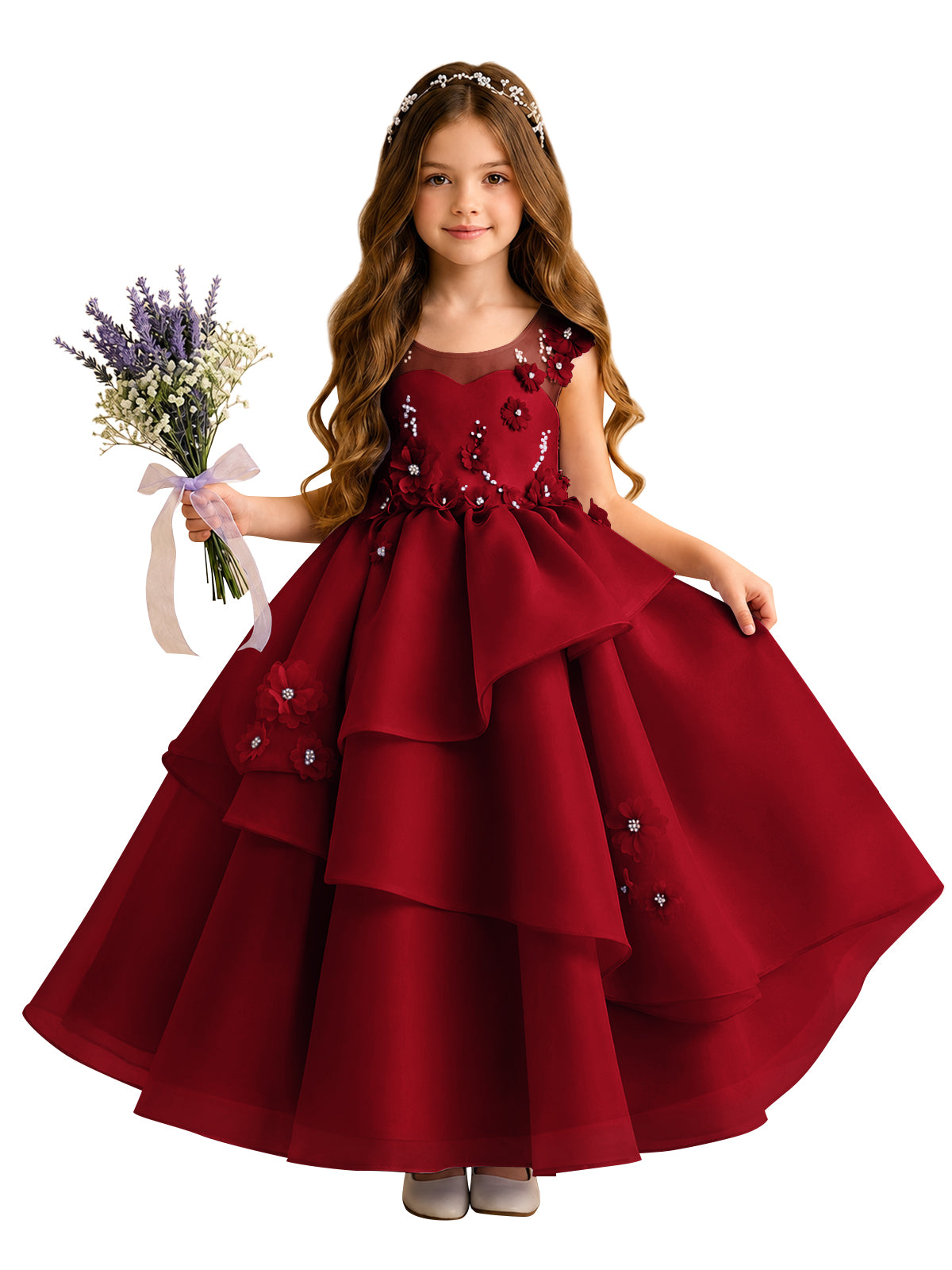 Lilac Oganza Flower Girl Dress with Sweetheart Neckline