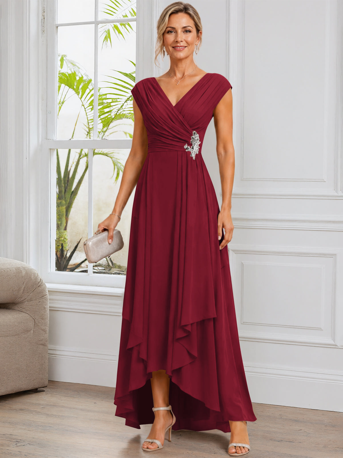 A-Line Cap Sleeve Chiffon Mother of The Bride Dress